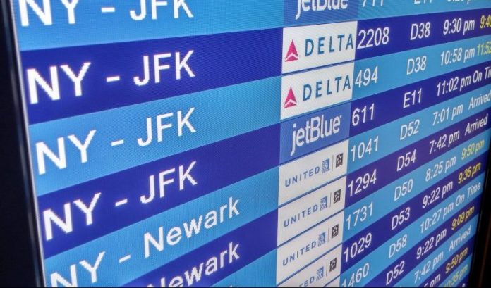Arrival display board at airport terminal